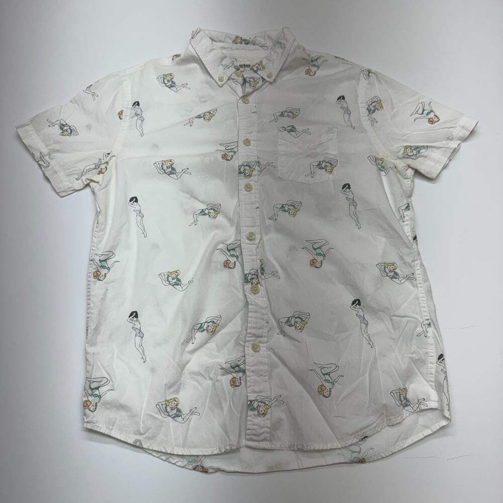Mens Urban Pipeline Beach Girls Pin Up Bikini Short Sleeve Button Up Size Medium - Picture 2 of 9